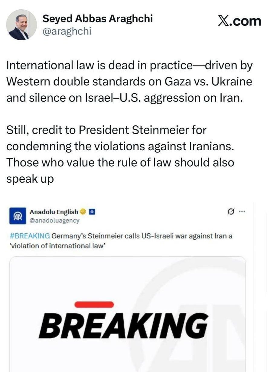 عراقچی از مواضع رئیس جمهور آلمان در قبال ایران تشکر کرد