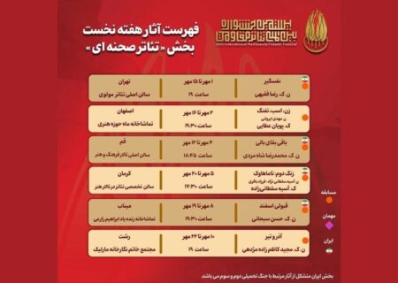 جدول هفتگی «تئاتر صحنه‌ای» بیستمین جشنواره بین‌المللی تئاتر مقاومت
